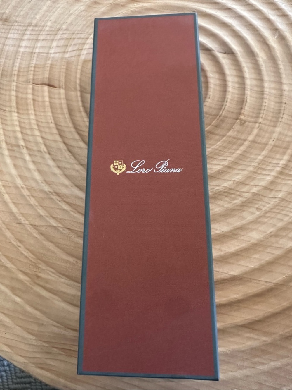 Loro Piana Rust-Brown Storage Box with Gold Logo and Dark Trim